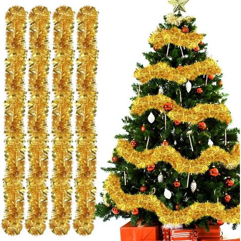 YMYNY Guirlande de Noel Sapin, 4pcs Guirlandes Tinsel Noël, Guirlande Sapin 2m, Guirlande Tinsel Métallique Scintillantes pour Mariage Anniversaire Fête Murs Fenêtres Sapin Decoration Noël - Or (1/4)