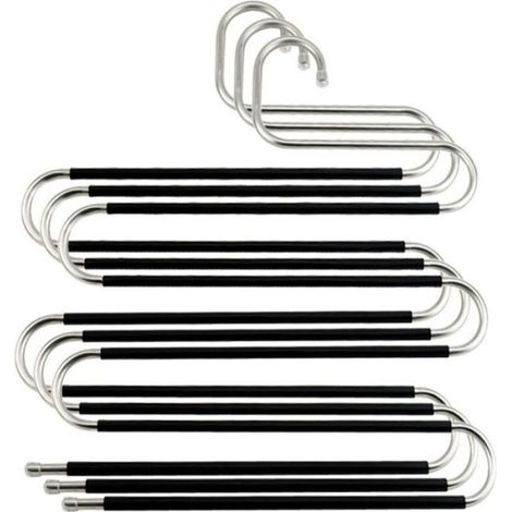 Cintre à pantalon multiples, stable et peu encombrant, en métal, pour 5 pantalons, antidérapant en forme de S (1/3)