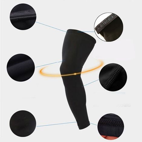 Doppelte Kniebandage, die Schutz und Unterstützung bietet, atmungsaktiv ist und Sonnenschutz bietet. Geeignet für Outdoor-Aktivitäten wie Basketball, Radfahren und Laufen. Größe L. (1/5)