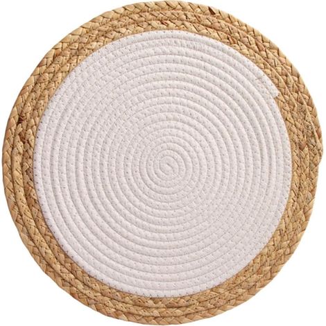 Dessous de Plat en Coton et Paille Tressée la Main, Résistant la Chaleur, Solide et Décoratif pour Table, Set de Table Ménager Blanc Finition Soignée (1/5)
