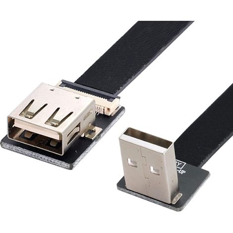 Câble plat USB 2.0 mâle vers femelle adaptateur d'extension de ruban flexible coudé à 90 degrés vers le haut 0,2M (1/5)