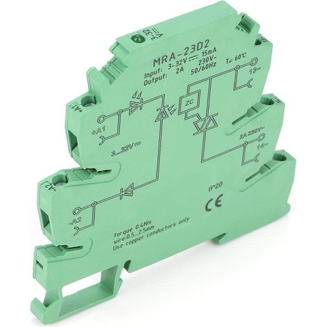 Relais d'interface PLC, MRA-23D2 2A Module relais à semi-conducteurs ultrafin 6,2 mm Entrée 3–32 VCC Relais de tension Interrupteur Rail DIN avec Voyant Indicateur d'Etat de l'Entrée (1/5)