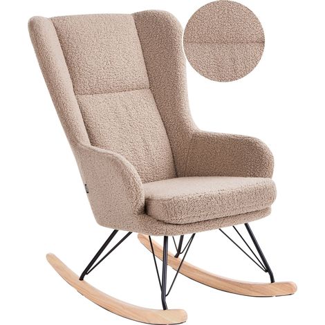 Sedia a dondolo Boucle Rivestimento in metallo gambe nere con braccioli Schienale alto Soggiorno Beige Luoma