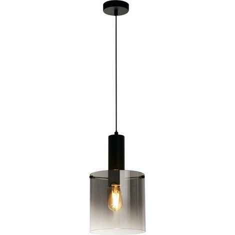 SWEDEN Suspension 1L métal noir avec verre fumé teinté, E27 max 60w diamètre 22 Haut 1m20 (1/3)