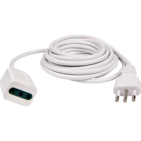 PROLUNGA ELETTRICA BIPASSO 10A 2P+T CON SPINA 10A - CAVO BIANCO DA 5 METRI USO INTERNO SICUREZZA E AFFIDABILITA' (1/2)