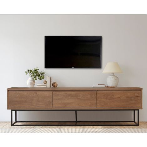 TV-Möbel Milo Walnuss Schwarz Melamin 180x50x40 cm