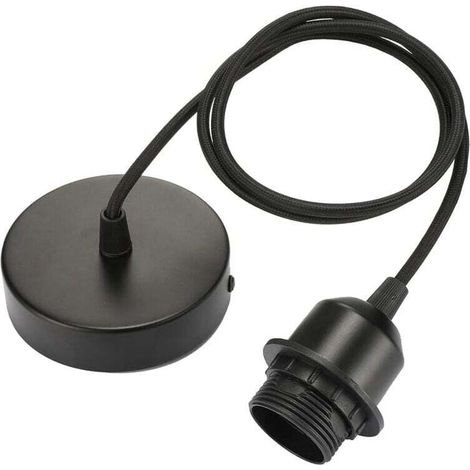 Suspension E27 avec anneau à vis, câble textile réglable de 100 cm, suspension compatible avec abat-jour, douille idéale pour suspension de cuisine, noir
