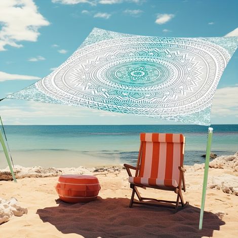 Voile d'ombrage protection UV pour plage,jardin,terrasse rectangulaire, à motif mandala vert dégradé, imperméable, 150 x 150 cm (1/5)