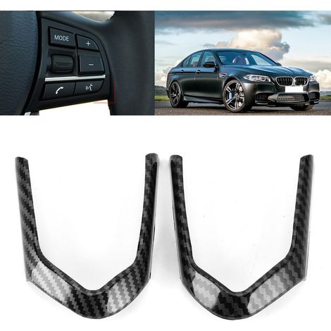 Lenkradknopf-Dekoration für Fahrzeugmodifikationen im glänzenden Carbonfaser-Stil, passend für BMW 5er F10 F18 2013-2017, rechtwinkliger Knopfrahmen. (1/5)