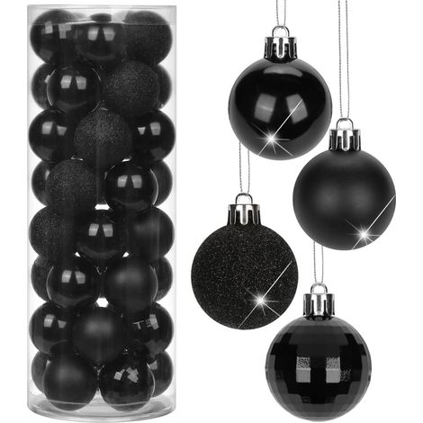 Boules de Noël Noir Mini décoration Sapin de Noël Lot de 40,1.6"/4CM Boules Suspendues pour Sapin de Noël,pour Décoratives Vacances Fourniture De Fête De Mariage Maison Festival DécorsNoir / 1.6"/40MM (1/5)