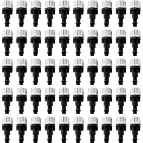 50 microgotas ajustables para mangueras de goteo de 4/7 mm, aspersores de riego por goteo, emisores de riego de agua, para jardín, césped, color gris. (1/5)