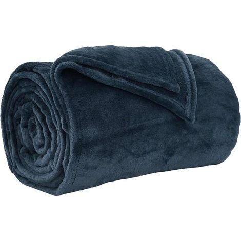 Couverture en laine bleu marine, mesurant 130 x 150 cm. (1/5)