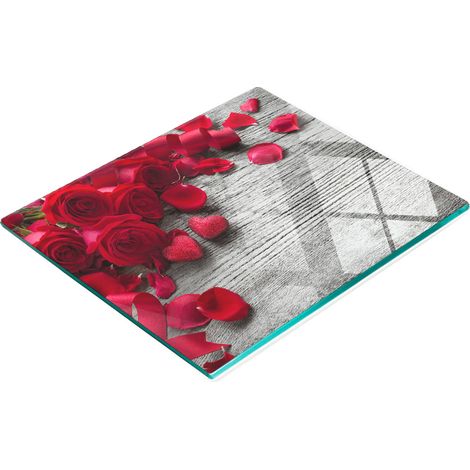 Elegante e resistente tagliere da cucina in vetro con motivo a rose rosse, 60x52 cm. (1/5)