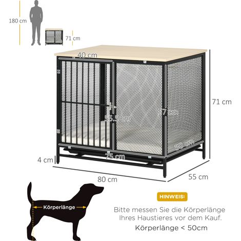Cage niche table pour chien chêne noir 80x55x71cm bac extractible coussin, meuble déco et zone de repos pour chiens moyens salon (1/5)