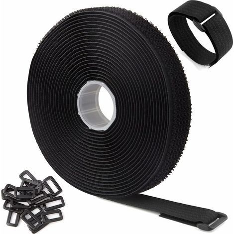 Sangles de Câble Réglables de 5m Avec 25 Boucles, Attaches de Câble Réutilisables Noires, Sangle de Fixation à Crochet et Boucle Pour la Gestion des Câbles (5m x 2cm, Noir) longziming (1/5)