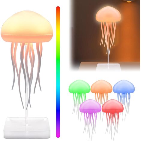 Lampe Meduse, Veilleuse Enfant Jellyfish Lumineuse, Lampe de Chevet Enfant Ambiance LED RGB Rechargeable, Activée par le Son, Veilleuse Bébé, Lamp de Table+À Suspendre (1/5)
