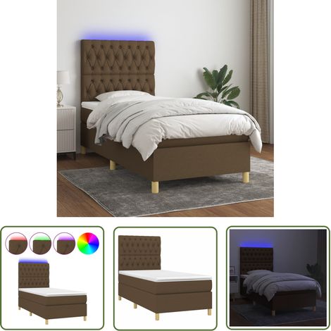 The Living Store Sommier à lattes de lit matelas et LED Marron foncé 100x200 cm - Lit Plateforme - Lit Avec Rangement - Lit Design - Lit Moderne - Lit Double (1/5)