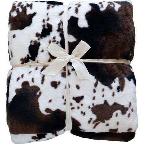 Plaid doux à motif peau de vache avec dos en velours Marron Foncé 130x150 cm (1/5)