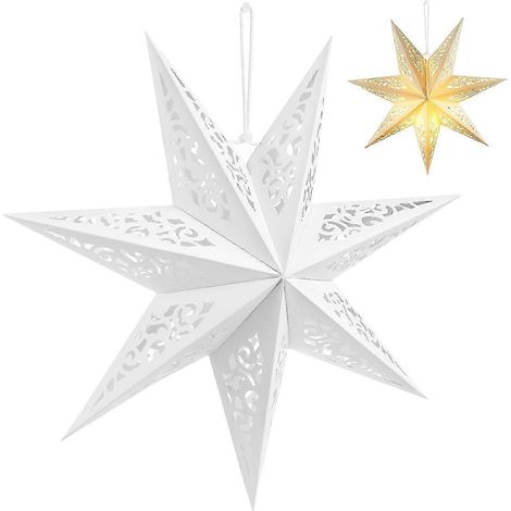 Abat-jour compact en papier en forme d'étoile, 45 cm, abat-jour décoratif ajouré, compatible avec les fenêtres et les grilles de sécurité de chambre (blanc). (1/5)
