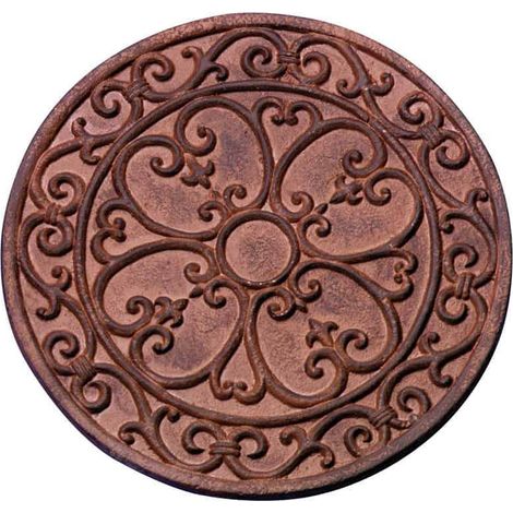 Esschert Design – Pas japonais rond en fonte – Dimensions 29,8x29,8x1,2 cm – Couleur marron pour espaces extérieurs – Résistant aux intempéries