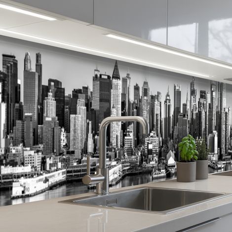 SCHIENALI CUCINA Skyline - Città - Grattacieli - Nero - Bianco 500x60 cm (1/5)