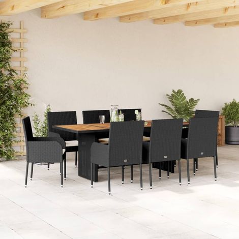 Set de comedor de jardín 9 pzas y cojines ratán sintético negro vidaXL (1/5)