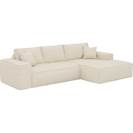 Divano letto angolare ribalta Posto letto 140 Mater. 14 memory foam Velluto coste Beige Angolo destra - AMELIA (1/4)