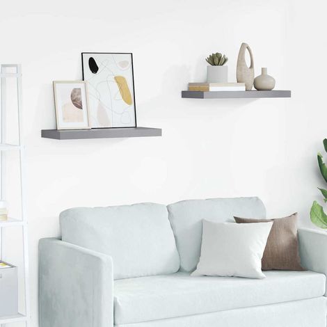 323854 vidaXL Floating Wall Shelves 2 pcs Grey 60x23,5x3,8 cm MDF (1/5)