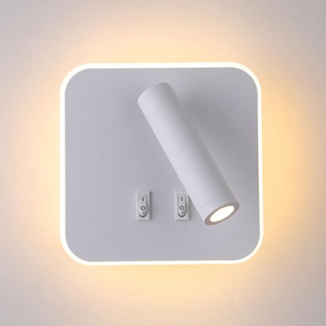 LED wall light, bedside reading light, 12W LED wall reading lights, adjustable spotlight (3W + 9W 3000K warm light) white (square) (1/5)
