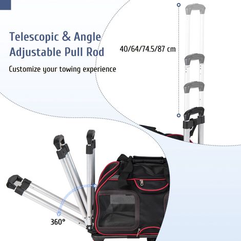 Rolling Pet Carrier with Wheels & Telescopic Handle, Red (1/5)