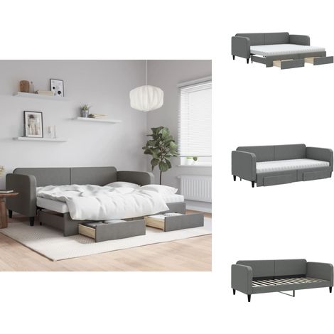 Tagesbett Ausziehbar mit Schubladen Dunkelgrau 90x200 cm Stoff - Schlafcouch - Gästebett - Ausziehbares Bett - Tagesbett - Wohnzimmer Möbel (1/5)