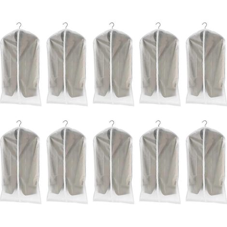 Lot de 10 housses à vêtements avec fermeture éclair, 60 x 100 cm, transparentes et respirantes, idéales pour robes et costumes. (1/5)