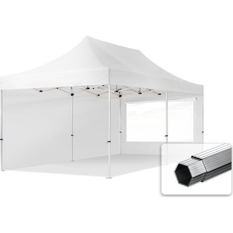 3x6m Pop Up Gazebo PROFESSIONAL Aluminium 40 mm, incl. Sidewalls with Panorama Windows, white High Performance Polyester approx. 400g/m² (1/5)