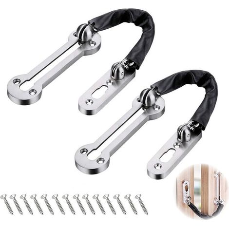 2 Pcs Chaînes Argenté de Porte de Sécurité en Cuir PU Verrou de Porte Coulissant avec Vis pour Famille Hôtel Appartement (1/4)