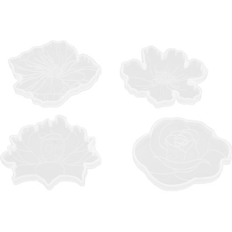 Lot de 4 moules à dessous de verre en silicone, 4 motifs floraux différents pour créations décoratives (1/5)