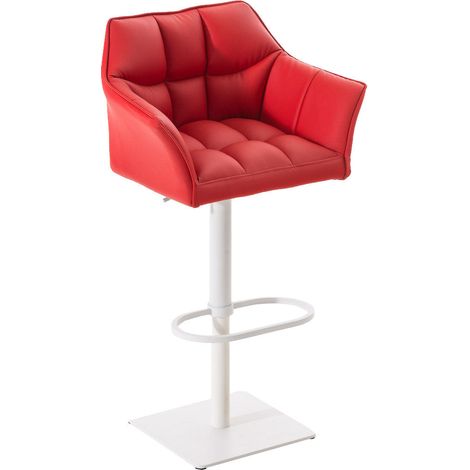 Tabouret de bar x1 réglable en similicuir rouge assise enveloppante capitonnée avec base carrée en métal blanc 100006344 (1/5)