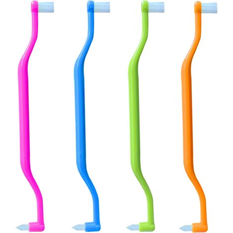 Compact Dual Ended Orthodontic Toothbrushes for Braces, Dental Implants and Dental Detail Cleaning, Style C 4 Pack (1/2)