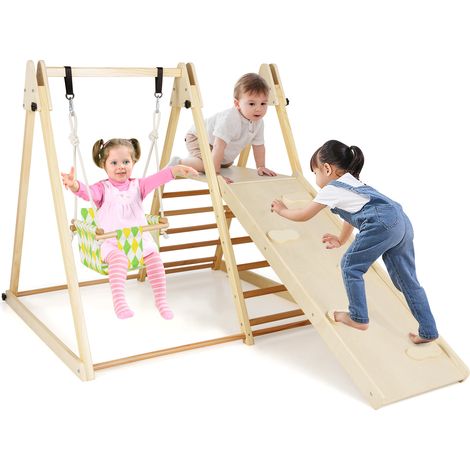 COSTWAY 4-in-1 Indoor Jungle Gym Indoor Playground with Baby Swing