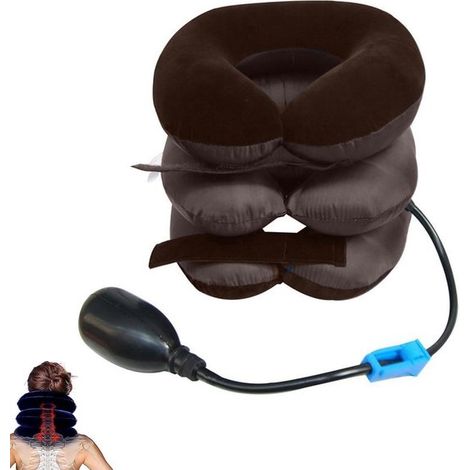 Zervikales Traktionsgerät zur Linderung von Nackenverspannungen, Nackenstrecker, braun.