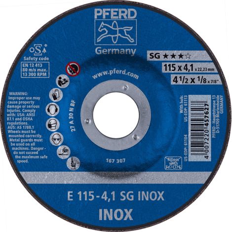 PFERD TOOLS Schruppscheibe E 115x4,1x22,23 mm Leistungslinie SG INOX für Edelstahl 10 Stk (1/4)