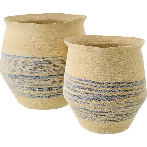 Lot de 2 Paniers en Jonc "Galene" 52cm Naturel & Bleu (1/4)