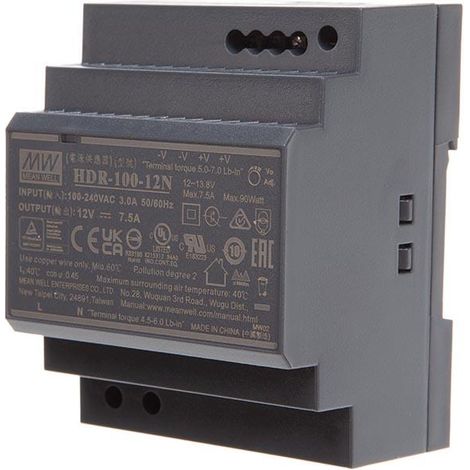 Mean Well INDUSTRIE-NETZTEIL - 1 AUSGANG - HUTSCHIENENMONTAGE - 100 W - 12 V - 7.5 A (1/4)