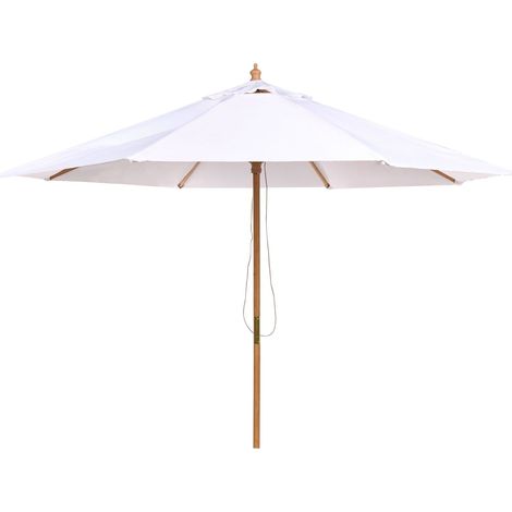 Garden Parasol Off White Fabric ø 270 cm Wooden Pole Foldable Outdoor Pull String Mechanism TOSCANA (1/5)
