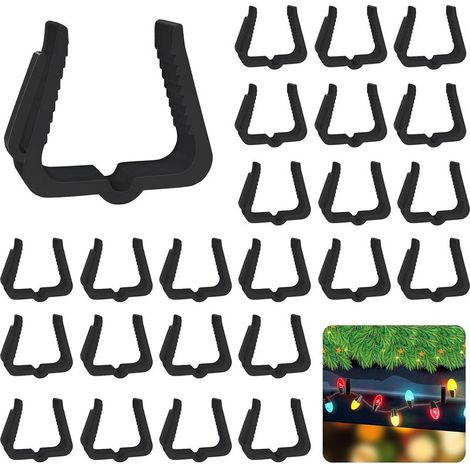 24 clips lumineux - Clips lumineux festifs - Clips pour câbles - Crochets lumineux - Clips pour gouttières - Pour la décoration de gouttières et de corniches - Plastique - Noir (1/5)