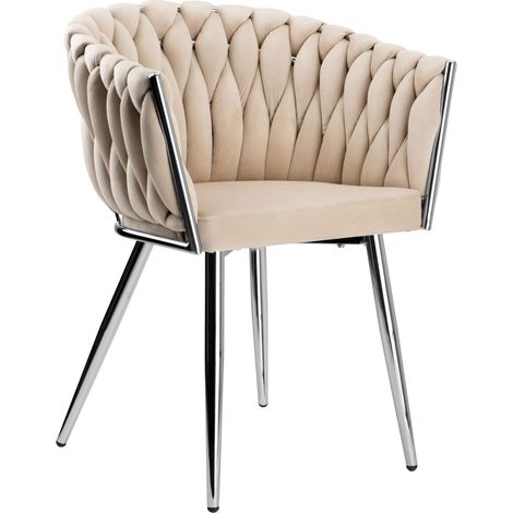 Poltrona in velluto intrecciato, COFTON, cromo, beige