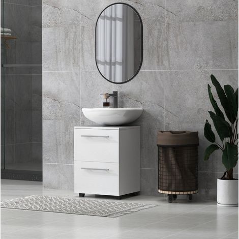 Mueble de baño bajo lavabo con cajón, 41,5 x 35,5 x 59 cm, blanco OKMYHOME (1/5)