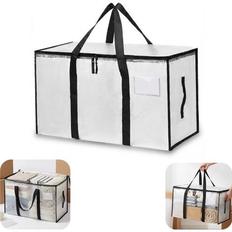 Sacs de rangement lot de 2 - housses zippées 69 x 35 x 38 cm pour couettes, blanches (1/5)