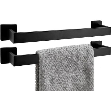 Lot de 2 barres porte-serviettes de salle de bain de 40 cm en acier inoxydable SUS304 noir mat, porte-serviettes mural robuste, barre porte (1/5)