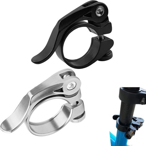 2 x Bicycle Saddle Lock 31.8 mm, Aluminium Alloy, Solid Mount, Clamp Clamps for Mountain Bikes and Road Bikes – Black (1/5)
