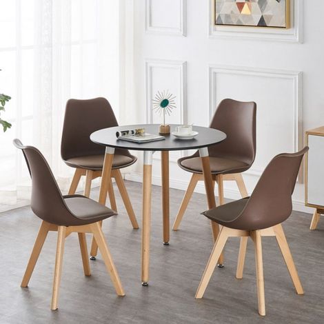 Ensemble de salle à manger rond Halo Lorenzo - une table à manger en bois noir et un ensemble de 4 chaises de salle à manger en polypropylène marron - Salle à manger et cuisine (1/5)